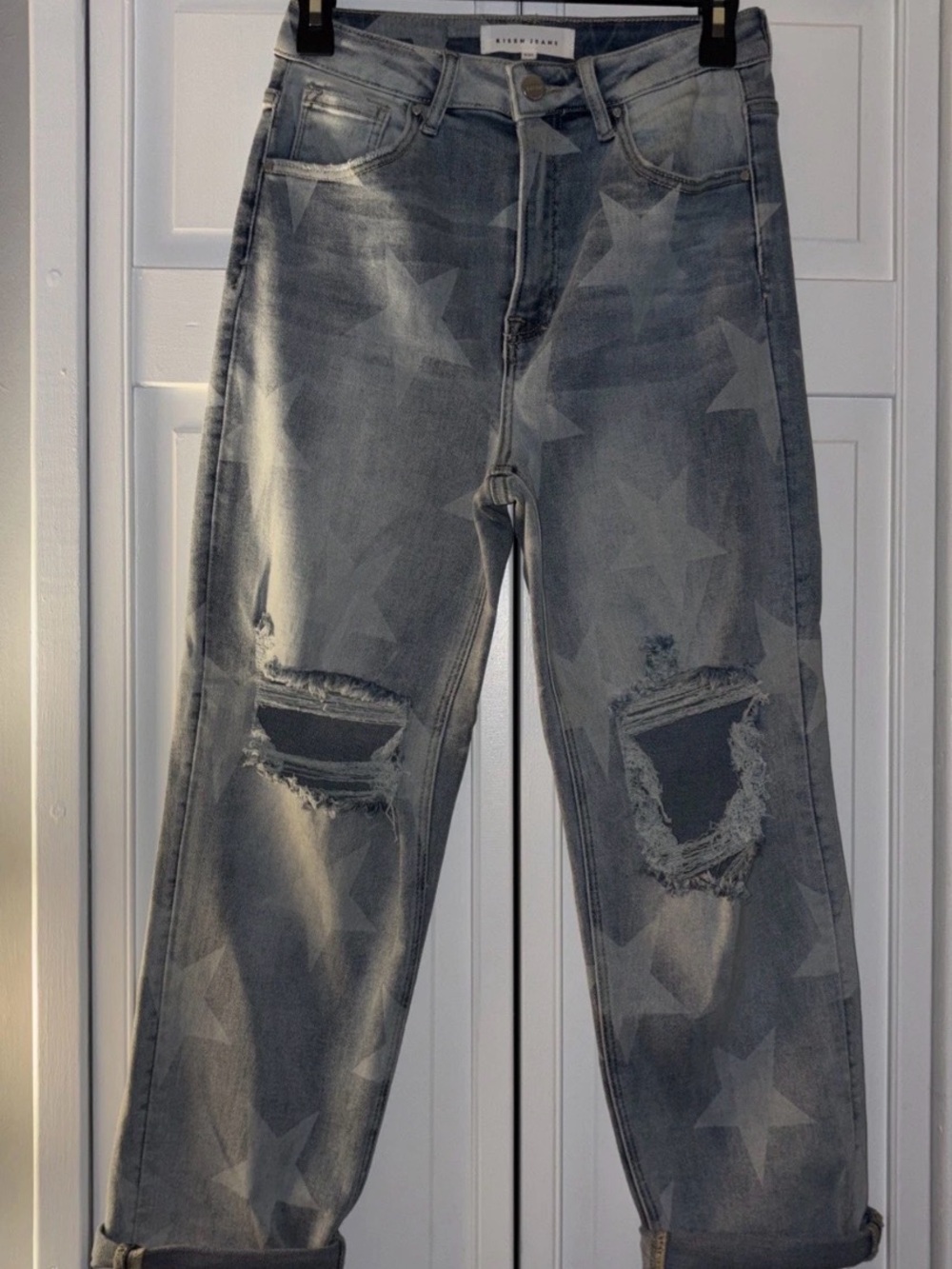 Risen Women's Blue Jeans Star Pattern Distressed Size 5